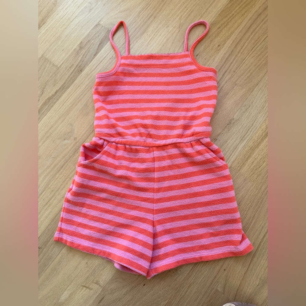 Nwot cat and Jack striped terry Coral Romper Sz 5